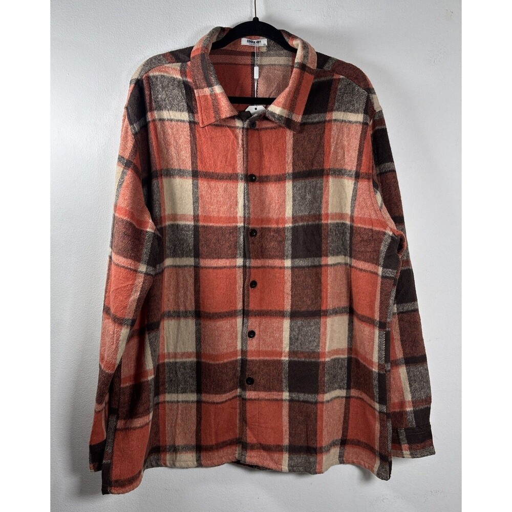 COOFANDY XXL Plaid Shacket Jacket Orange Brown Y2K Grunge Streetwear workwear